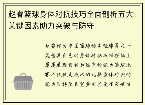赵睿篮球身体对抗技巧全面剖析五大关键因素助力突破与防守